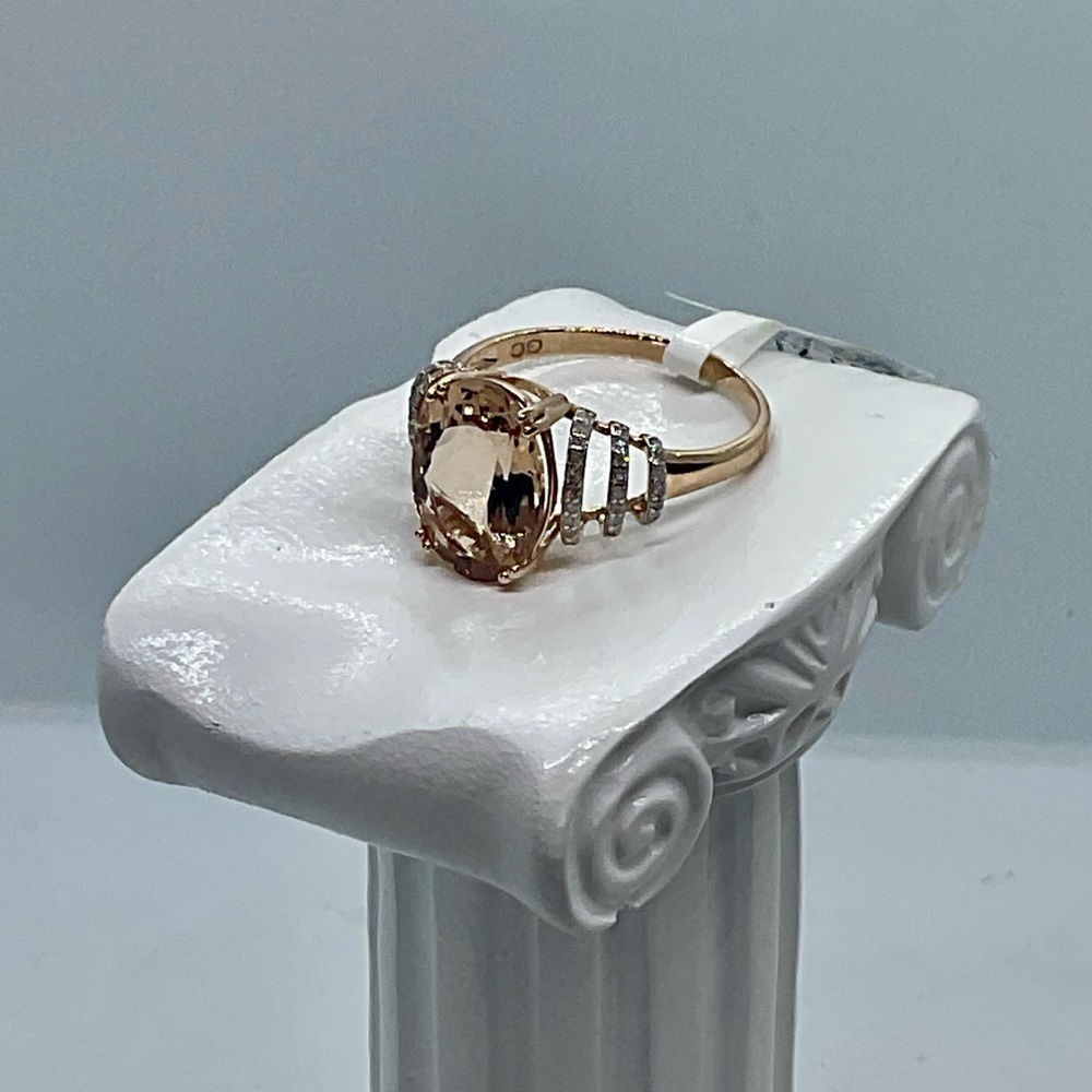 NEW 5.22 CTW Peach Cor De Rosa Morganite with Diamonds 10k Rose Gold Ring